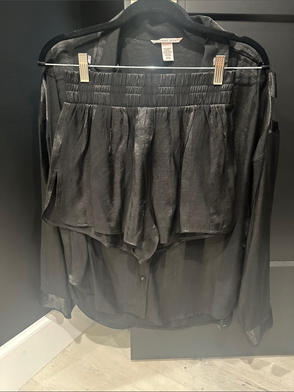 Victorias Secret Black Striped Button-Front & Boxer Shorts Pin Striped
